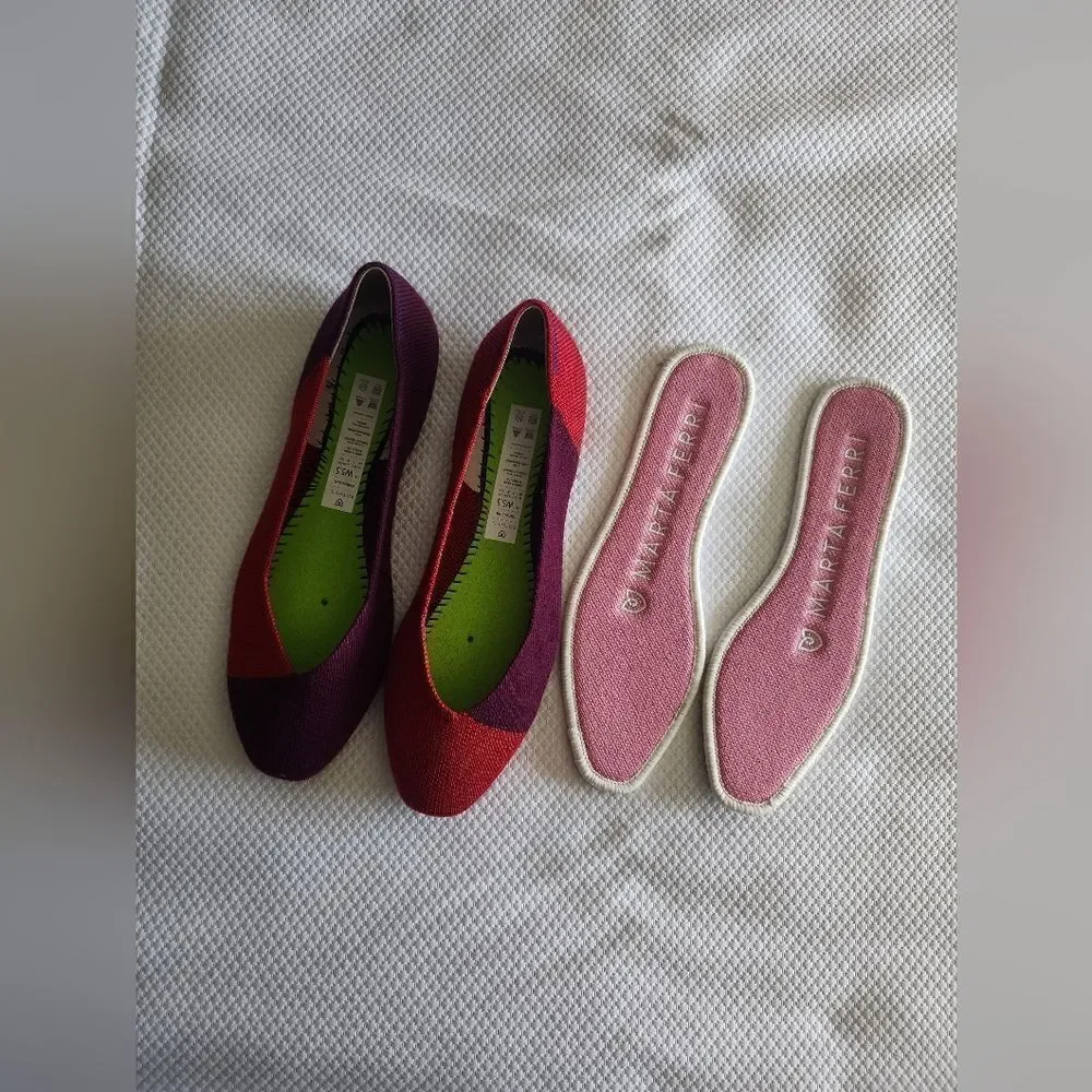 Rothy's Marta Ferri Red and Purple Flats